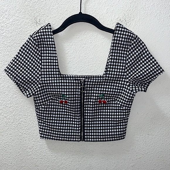 Lazy Oaf Cherry Boob Gingham Top - Picture 6 of 10